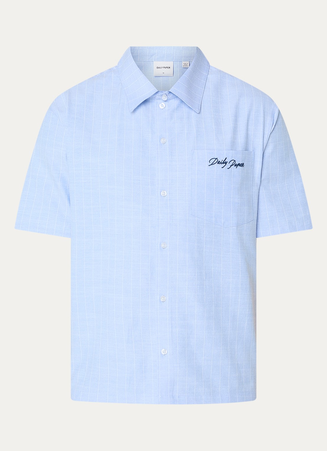 Daily Paper Script regular fit overhemd met krijtstreep en logoborduring - voorkant 3 lichtblauw