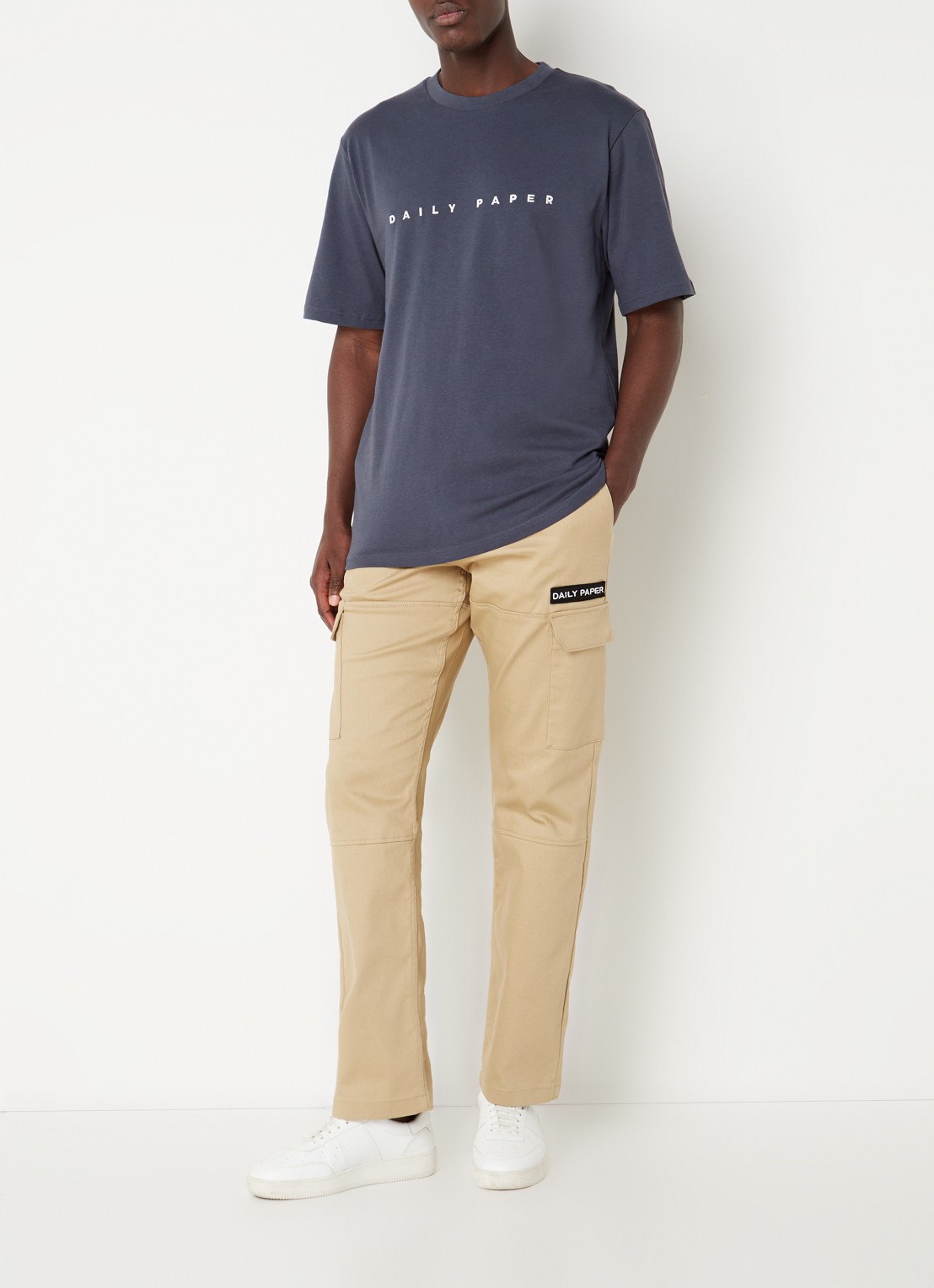Daily Paper Straight fit cargobroek met logo - voorkant 4 beige