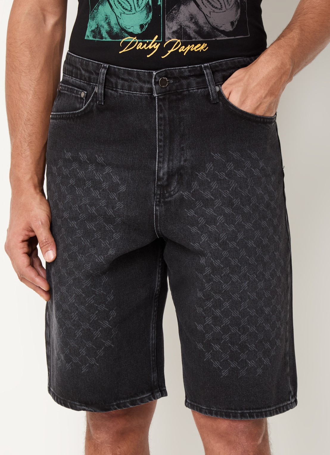 Daily Paper Straight fit korte broek van denim met gekleurde wassing - detail 3 zwart