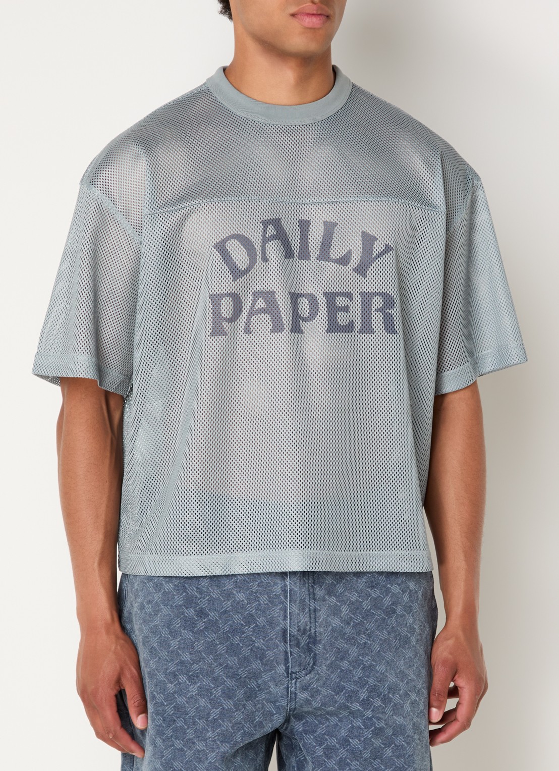 Daily Paper T-shirt van mesh met logoprint - detail olijfgroen