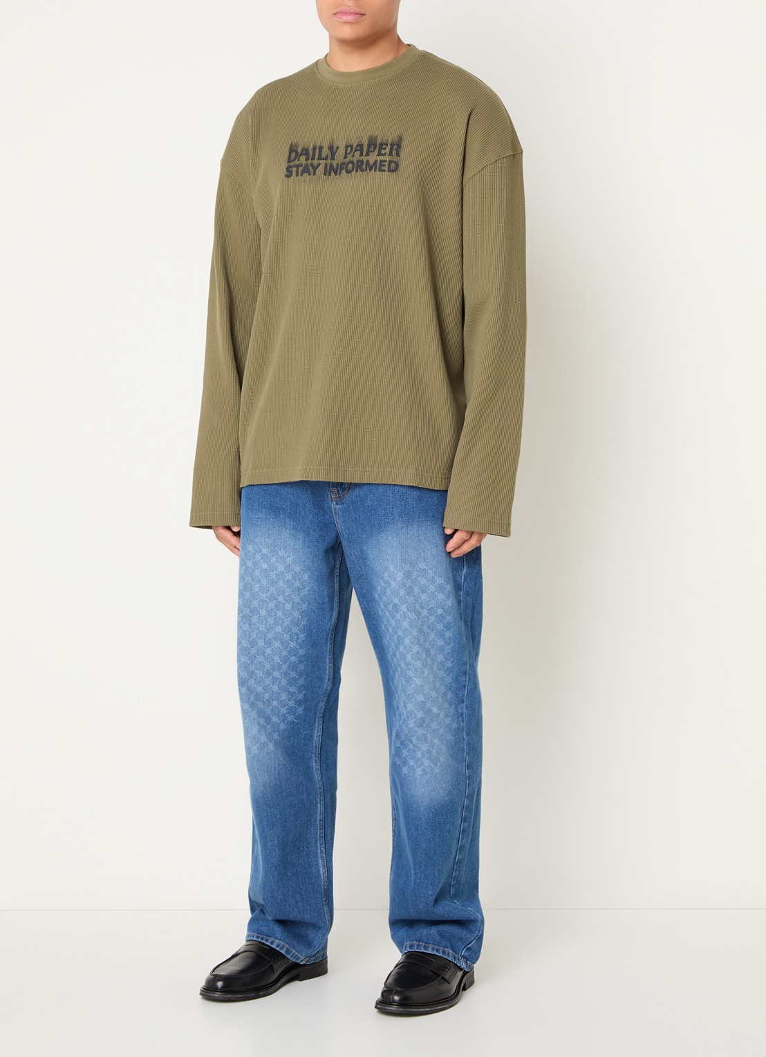 Daily Paper Waffle Stay longsleeve met logoprint - voorkant 4 mosgroen