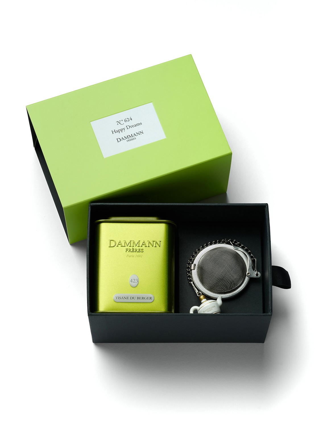 DAMMANN Frères Happy Dreams losse thee set in geschenkverpakking 50 gram met thee-ei - voorkant 2 undefined