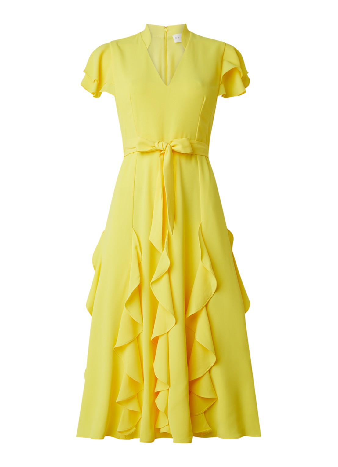 Damsel in a Dress Cemile midi jurk met volant en vlindermouw - voorkant geel