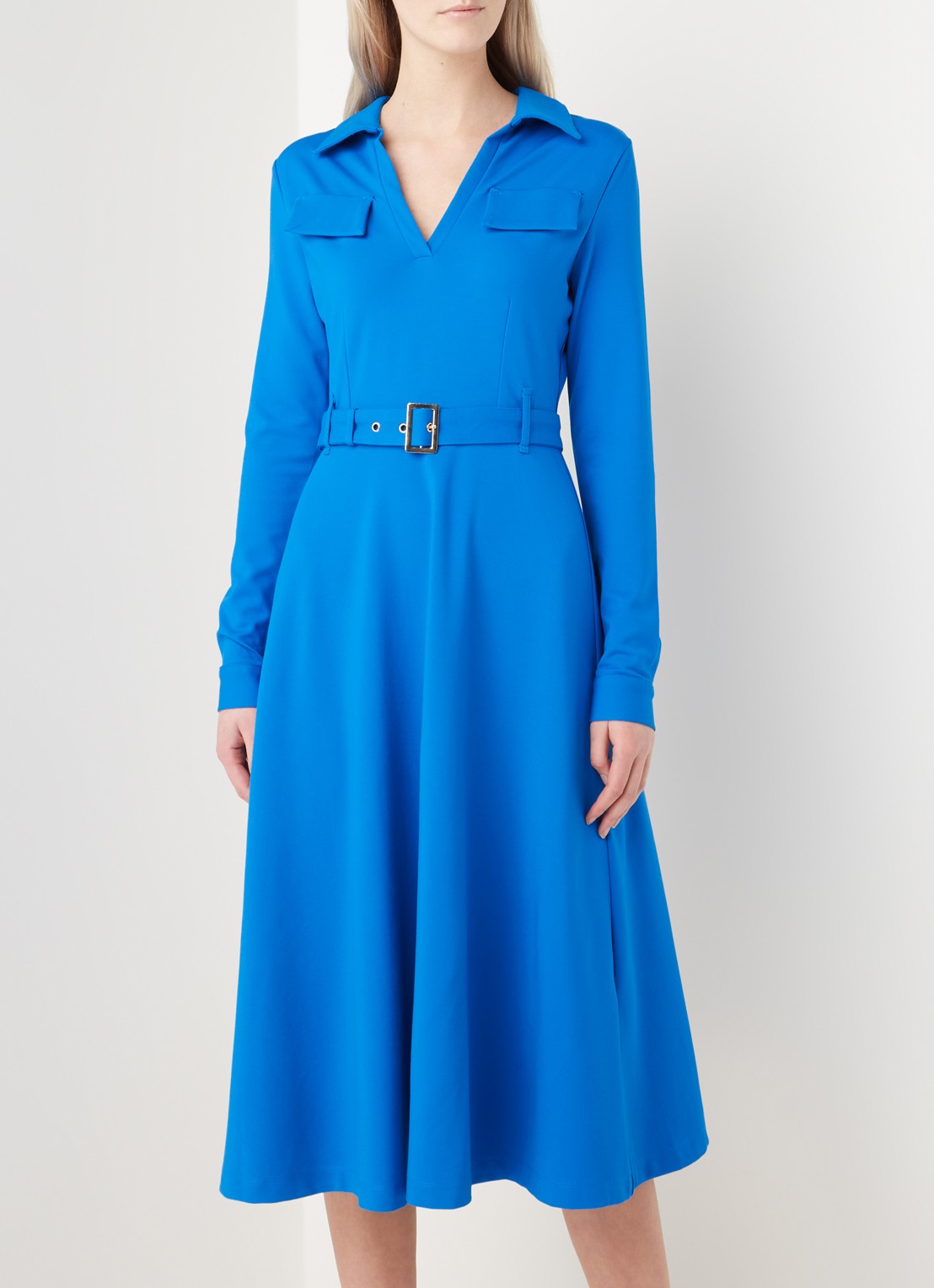 Damsel in a Dress Dalby midi jurk van jersey met ceintuur - detail kobaltblauw