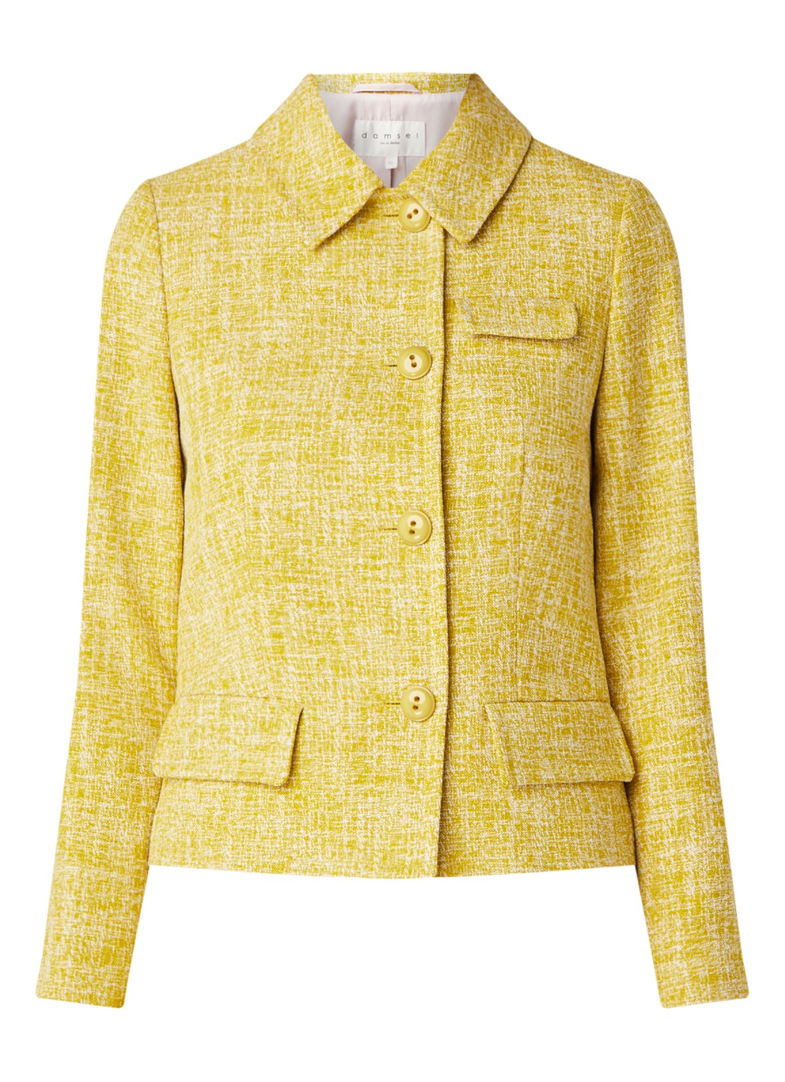 Damsel in a Dress Demelza blazer van tweed met klepzakken - voorkant 2 donkergeel