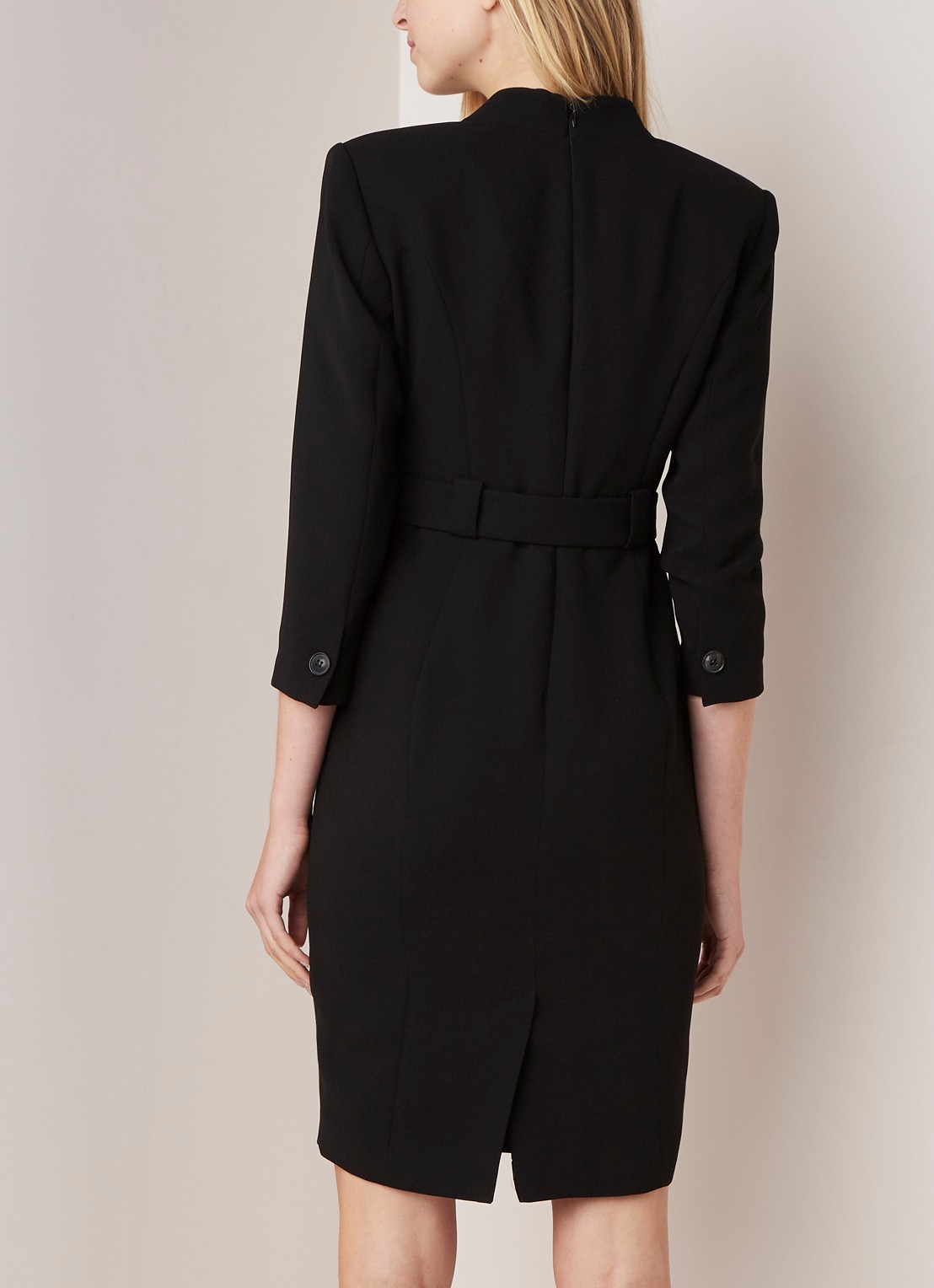 Damsel in a Dress Lydia mini jurk met ceintuur en driekwartmouw - achterkant 4 zwart