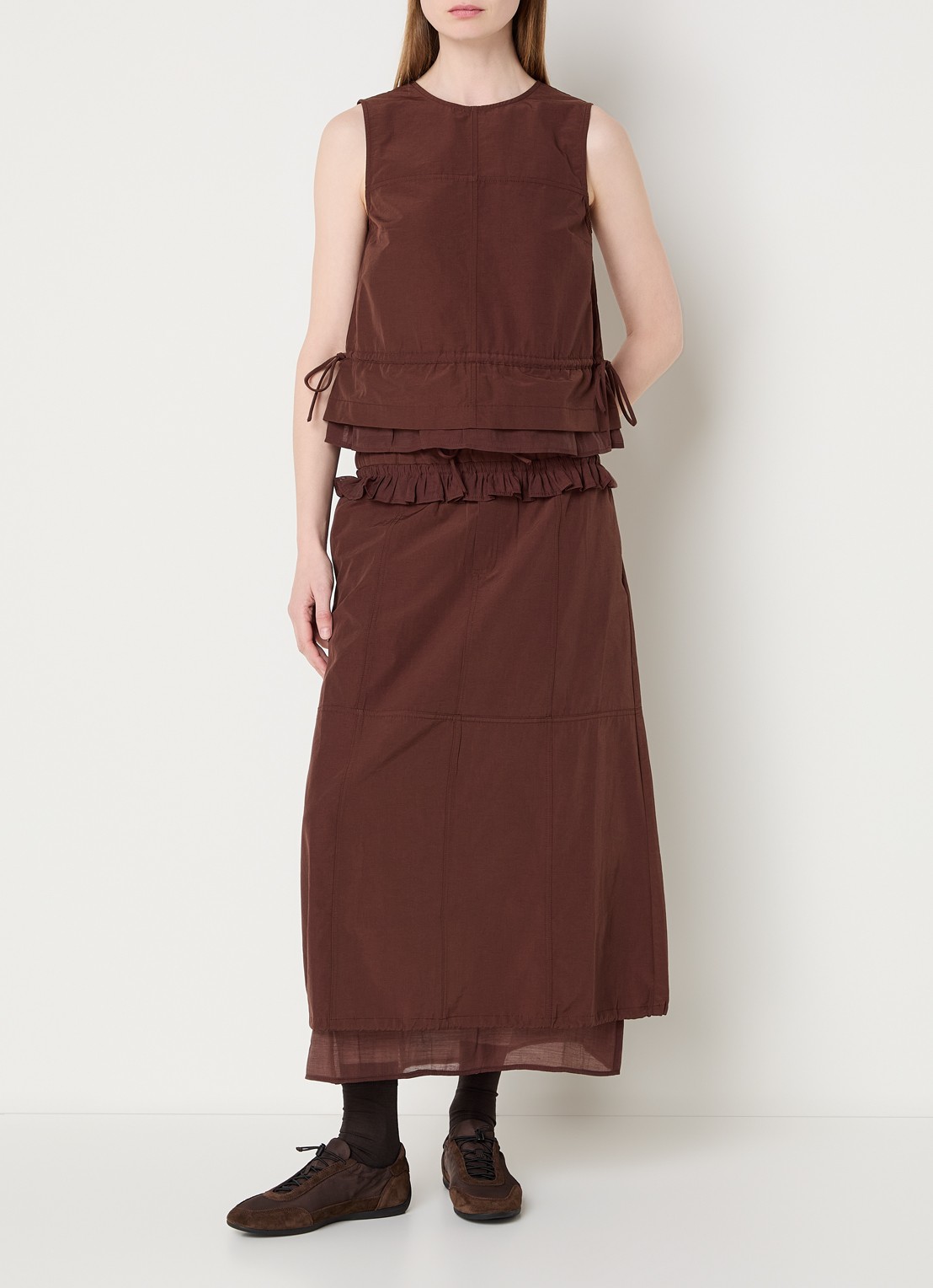 Damson Madder Ailani top met gestrikt detail - voorkant 2 donkerbruin