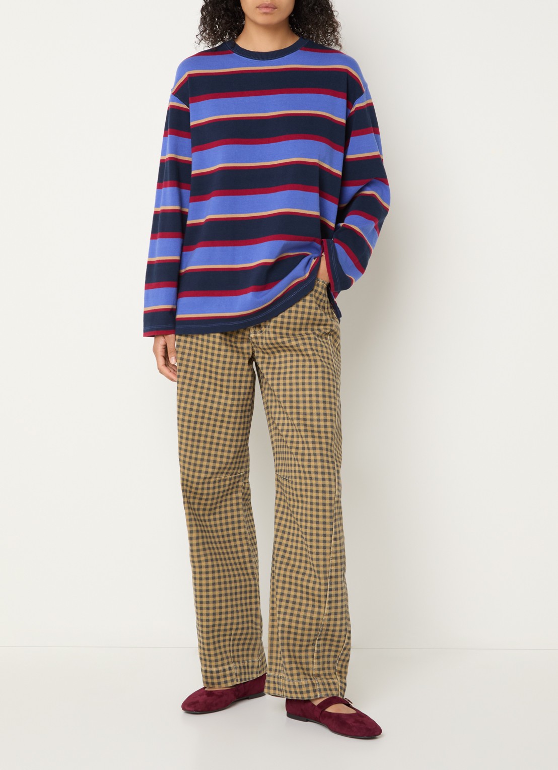 Damson Madder Ali longsleeve met streepprint - voorkant 2 donkerblauw