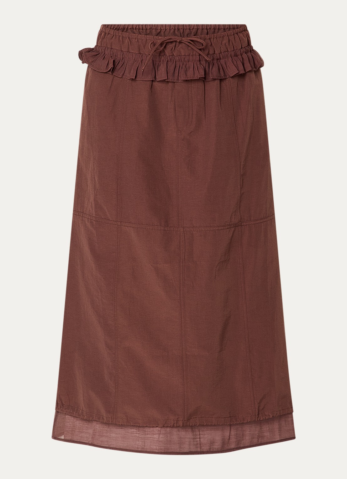 Damson Madder Amber midi rok met ruches - voorkant donkerbruin