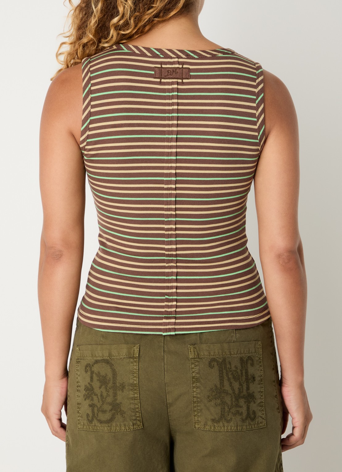 Damson Madder Arlea tanktop met V-hals en streepprint - achterkant bruin