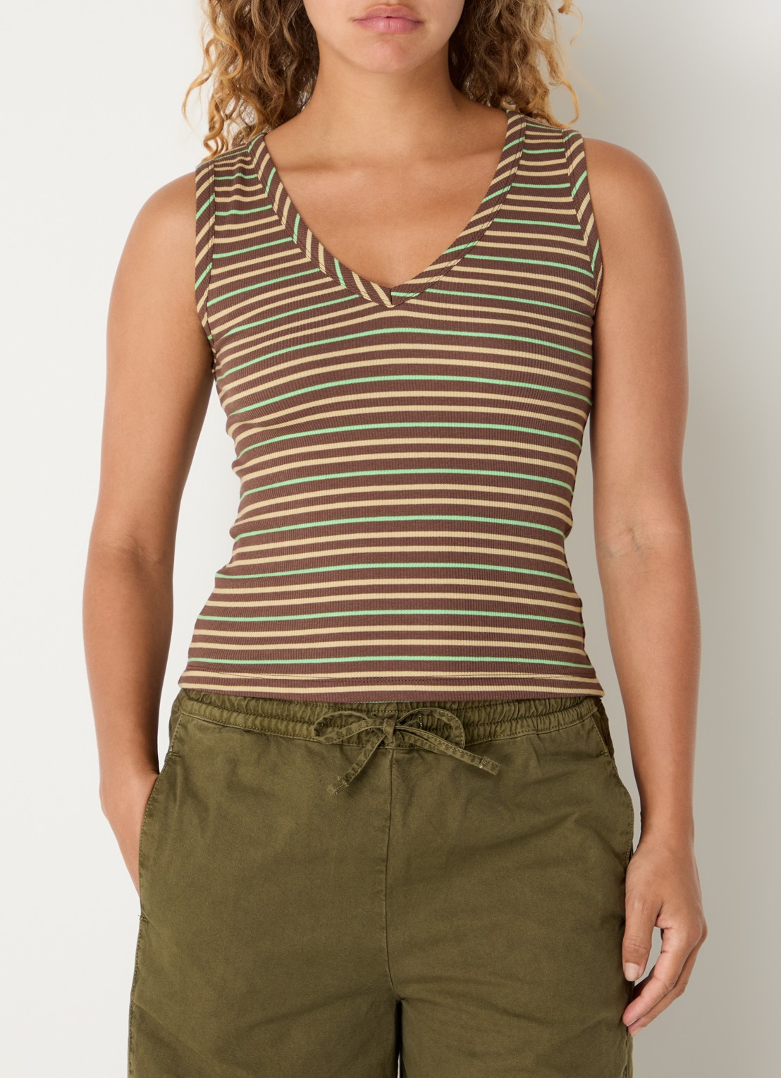 Damson Madder Arlea tanktop met V-hals en streepprint - detail 2 bruin