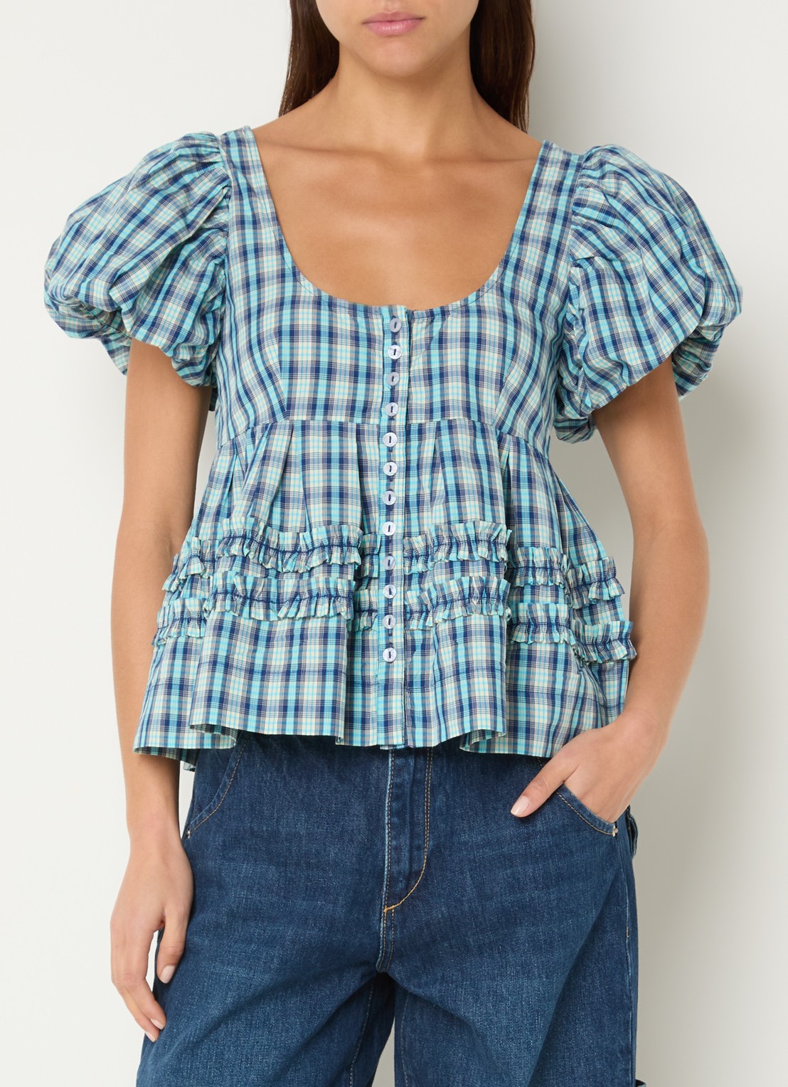 Damson Madder Blouse met pofmouw - detail 5 blauw