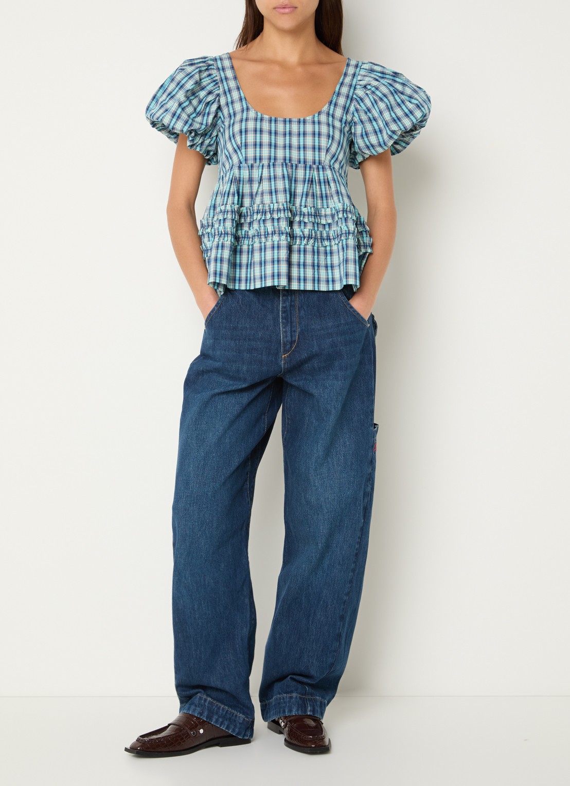 Damson Madder Blouse met pofmouw - voorkant 2 blauw