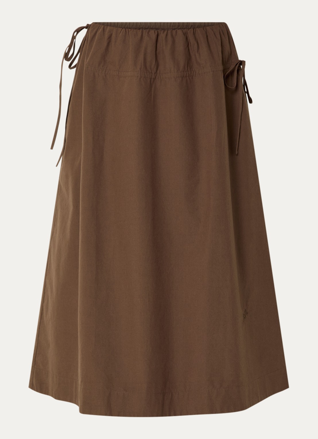 Damson Madder Caspia midi rok met steekzakken - voorkant 3 chocoladebruin