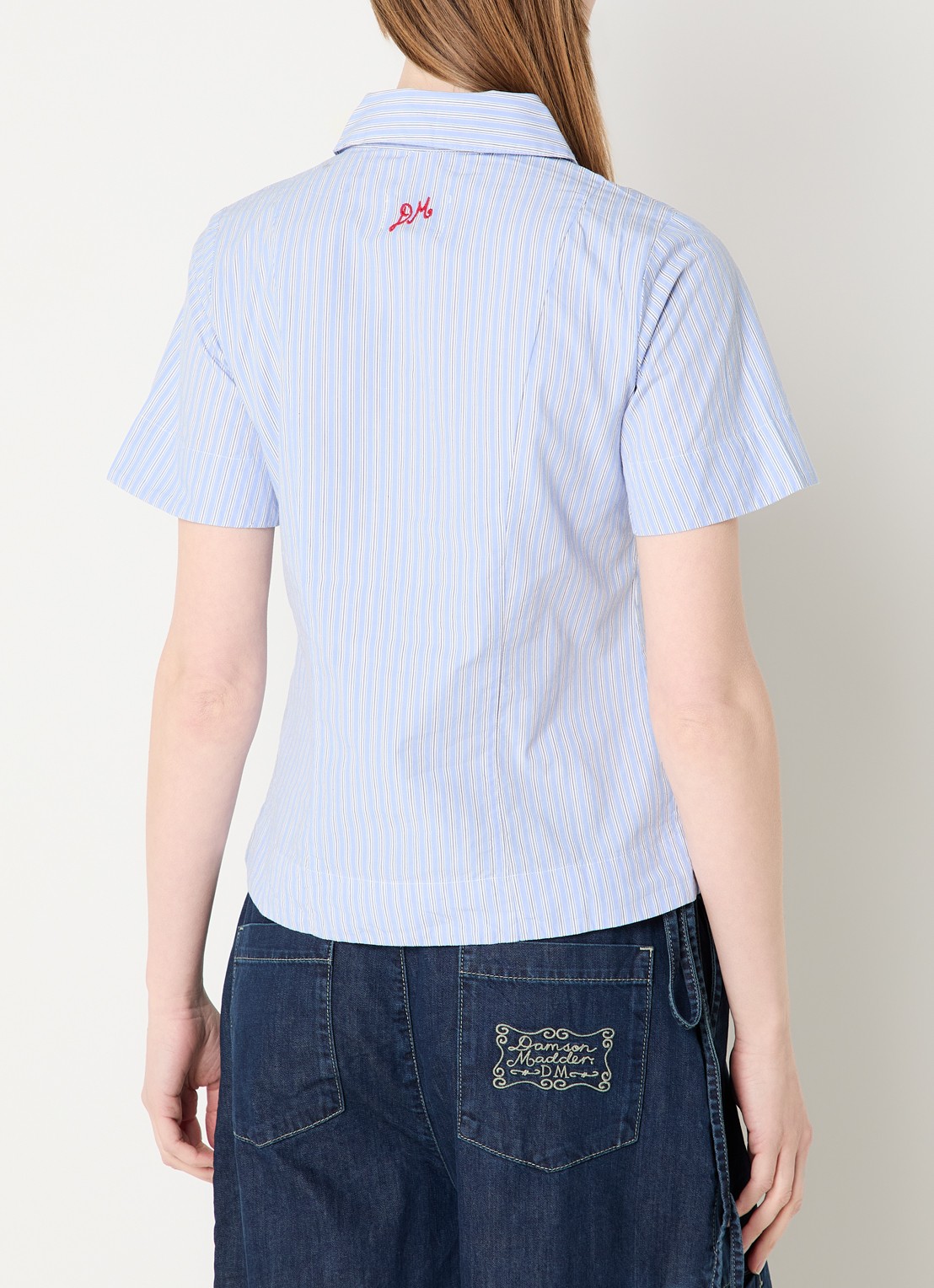 Damson Madder Ebba blouse met streepprint - achterkant 4 blauw