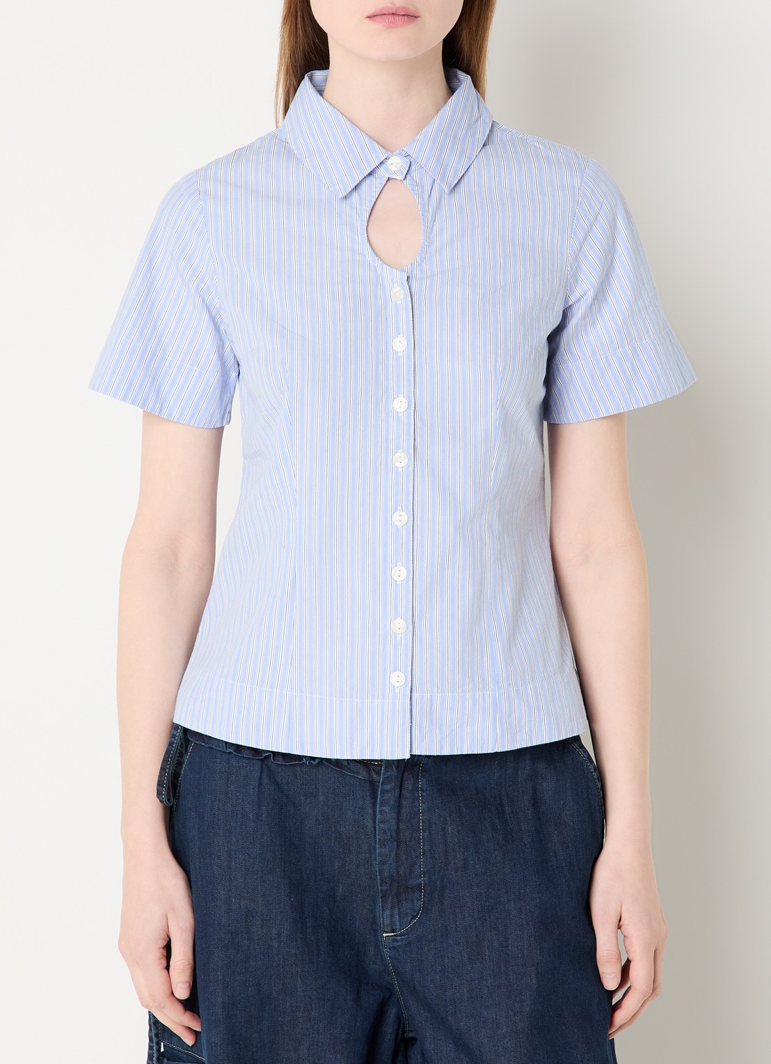 Damson Madder Ebba blouse met streepprint - detail 3 blauw