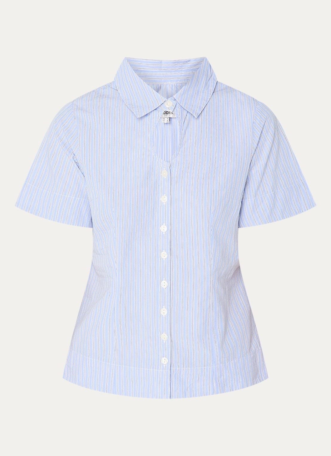 Damson Madder Ebba blouse met streepprint - voorkant blauw