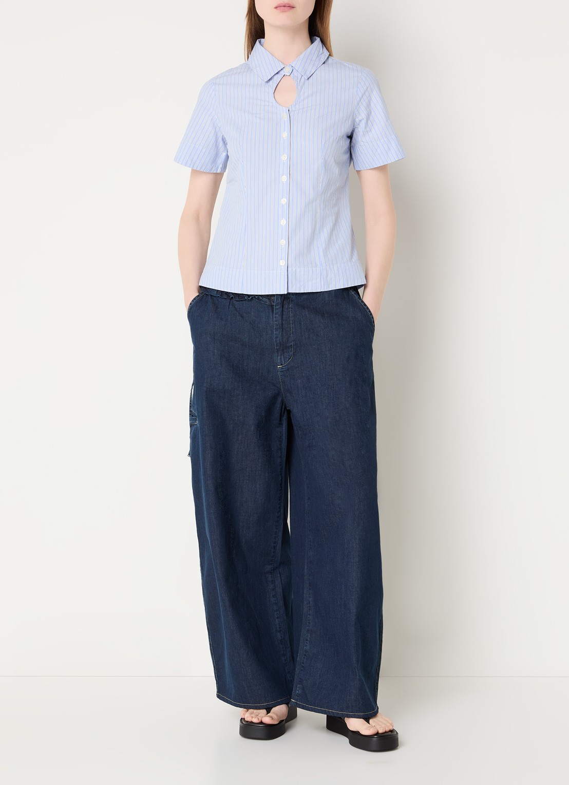 Damson Madder Ebba blouse met streepprint - voorkant 2 blauw