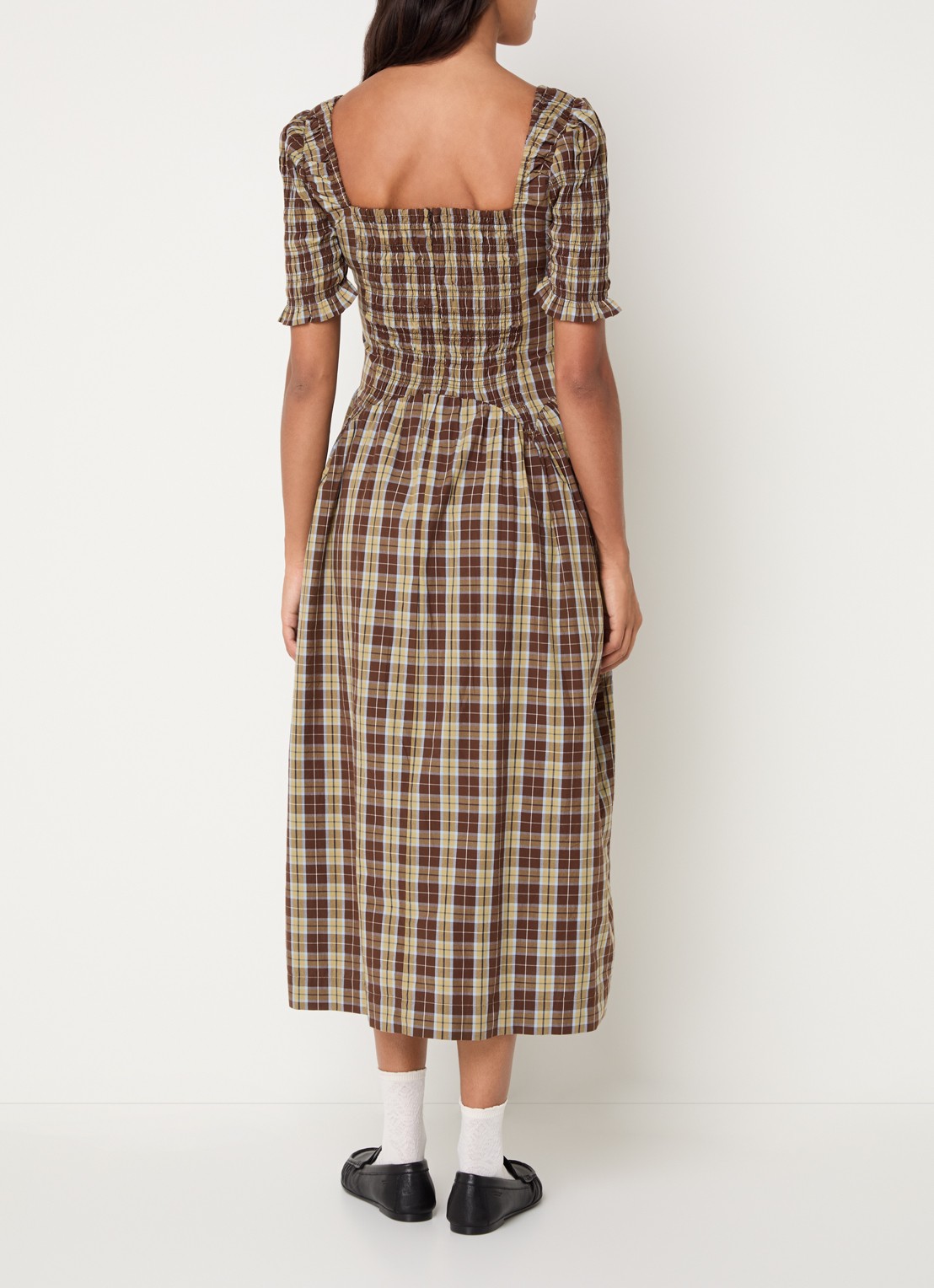 Damson Madder Emmy midi jurk met ruitdessin - achterkant 3 bruin