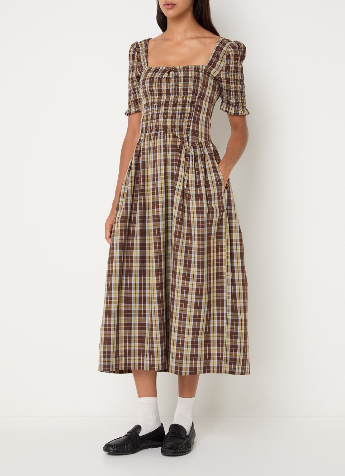 Damson Madder Emmy midi jurk met ruitdessin - detail 4 bruin