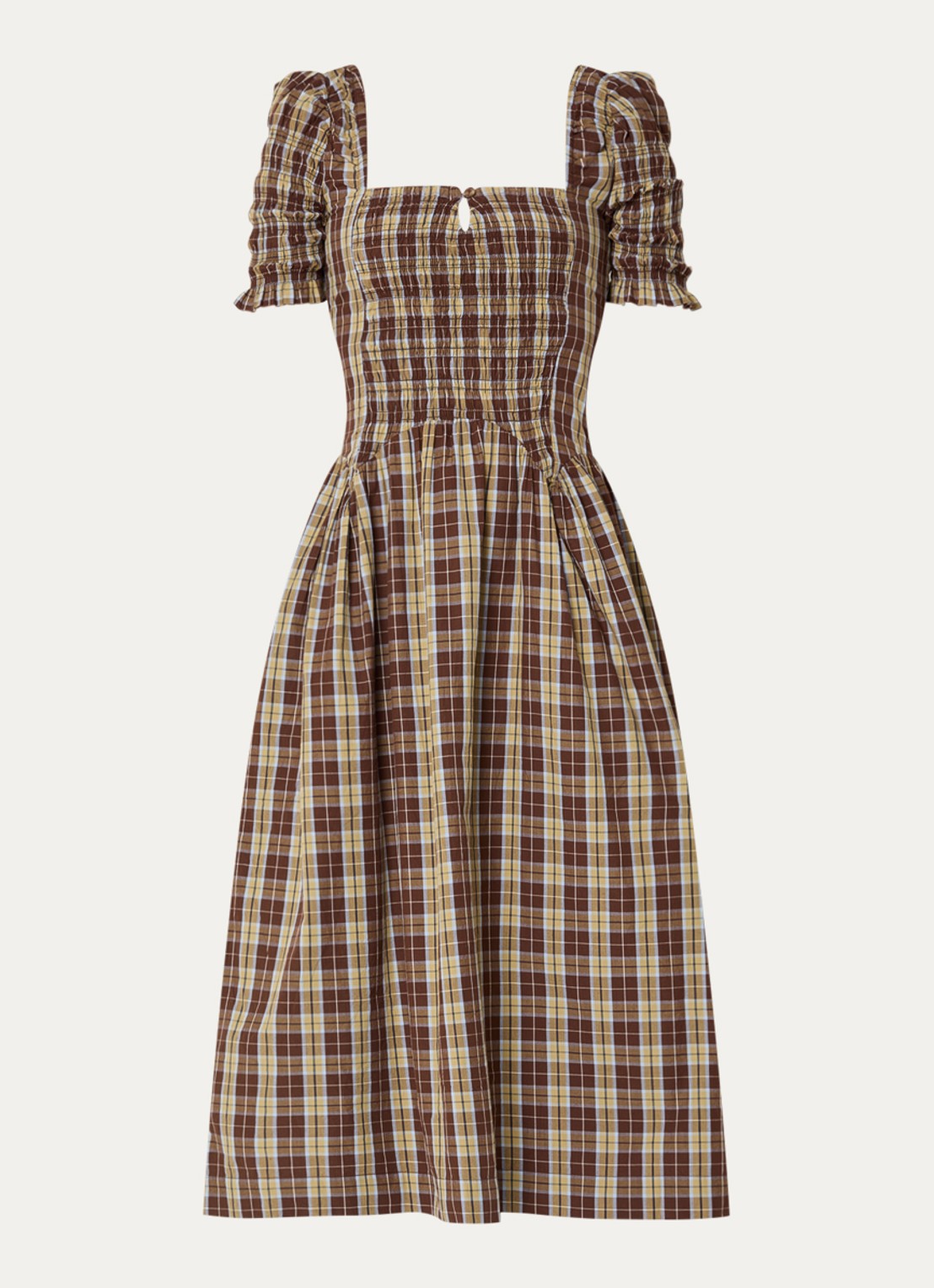 Damson Madder Emmy midi jurk met ruitdessin - voorkant bruin