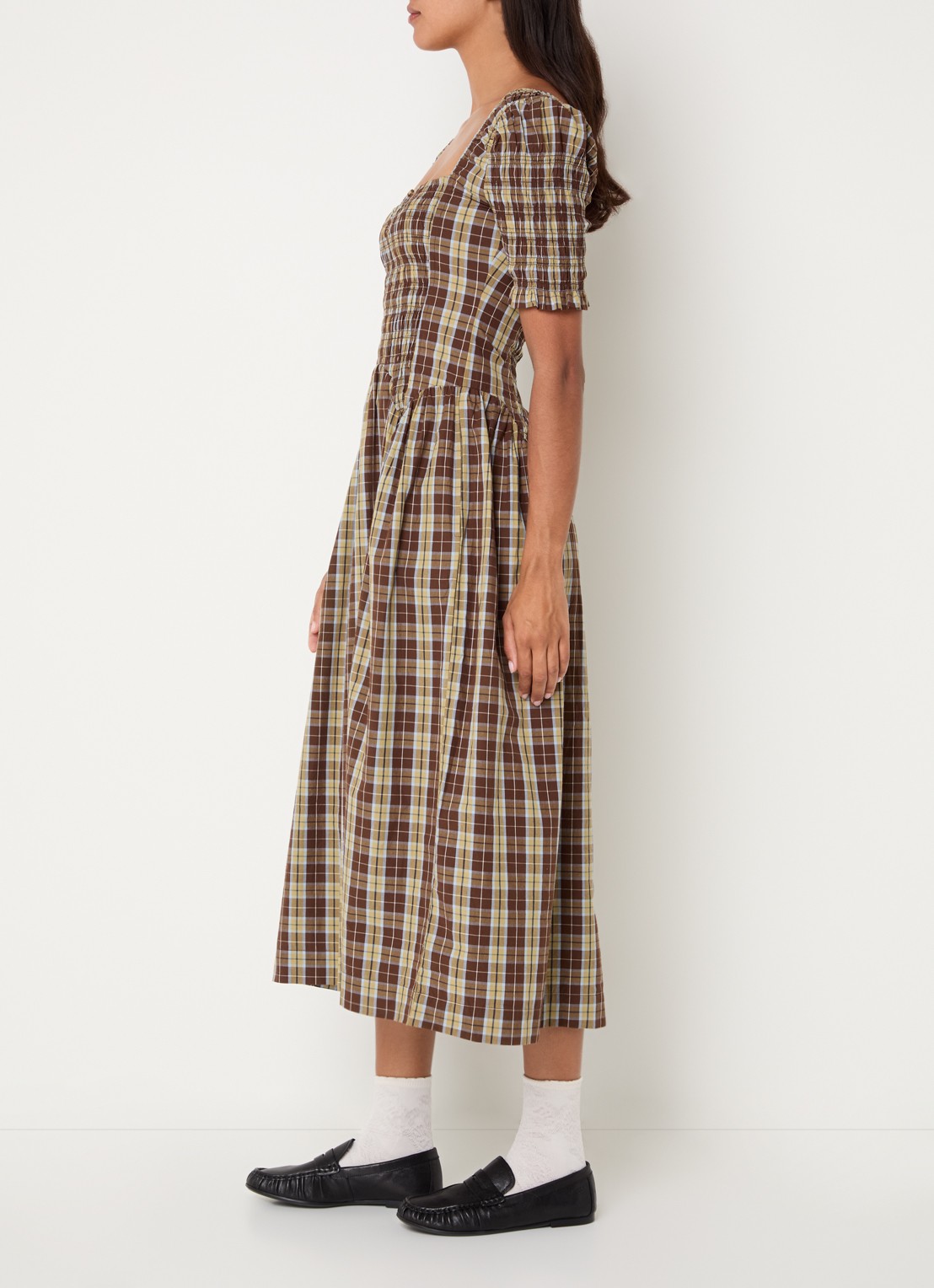 Damson Madder Emmy midi jurk met ruitdessin - voorkant 2 bruin