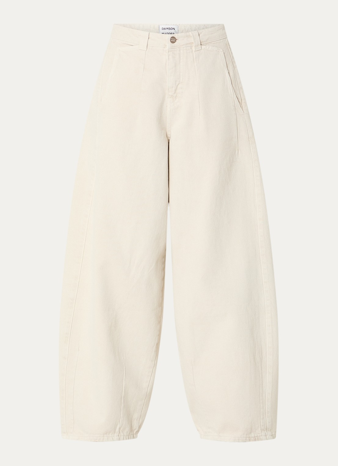 Damson Madder Erika high waist balloon fit jeans met logo en steekzakken  - voorkant beige