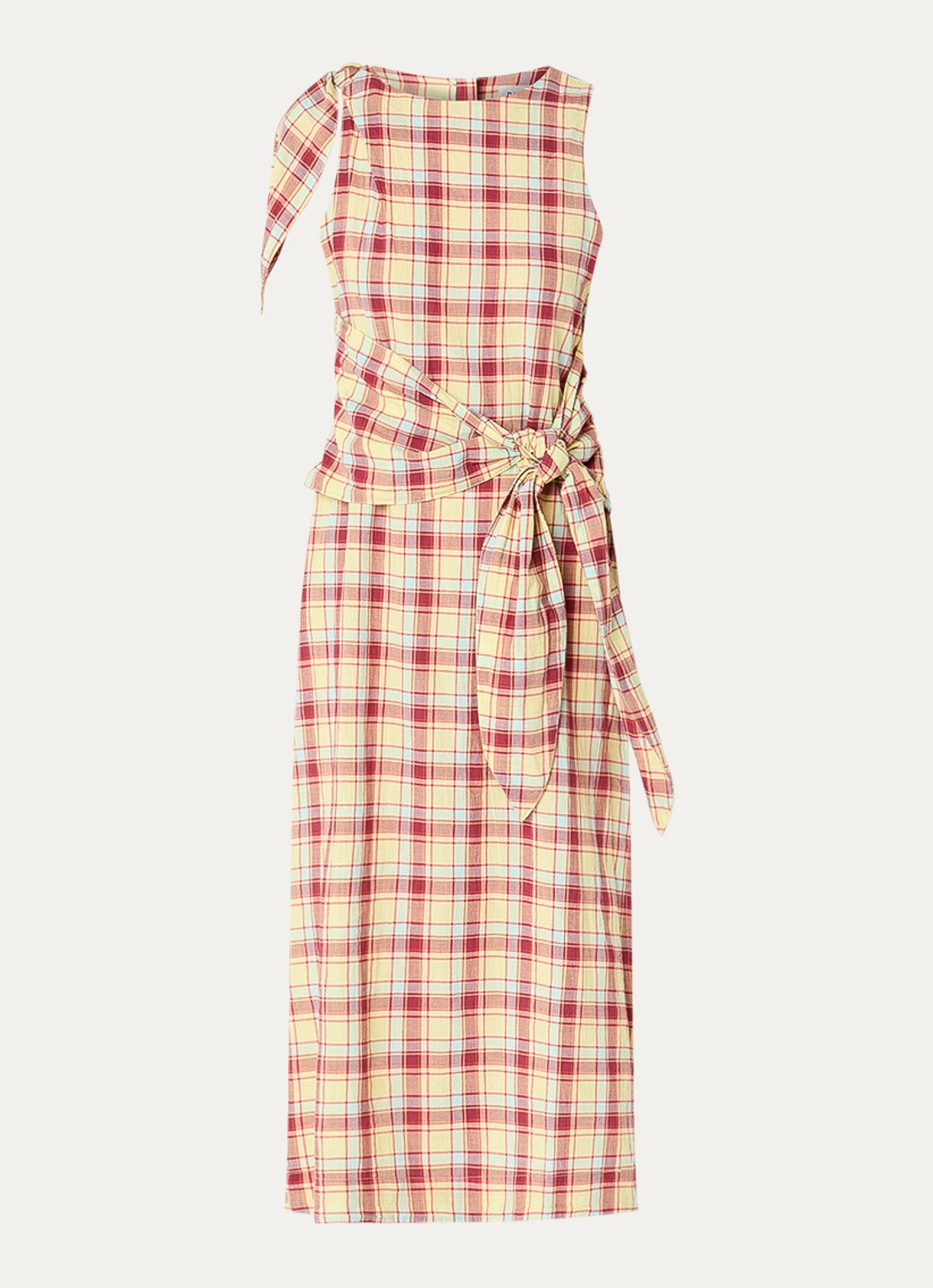 Damson Madder Estelle midi jurk met ruitdessin en gestrikt detail - voorkant 3 geel