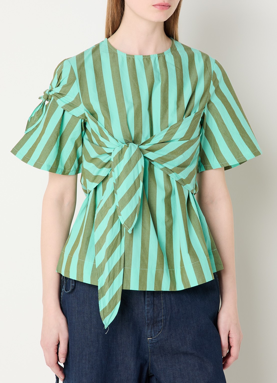Damson Madder Estelle top met streepprint en gestrikt detail - detail 4 groen