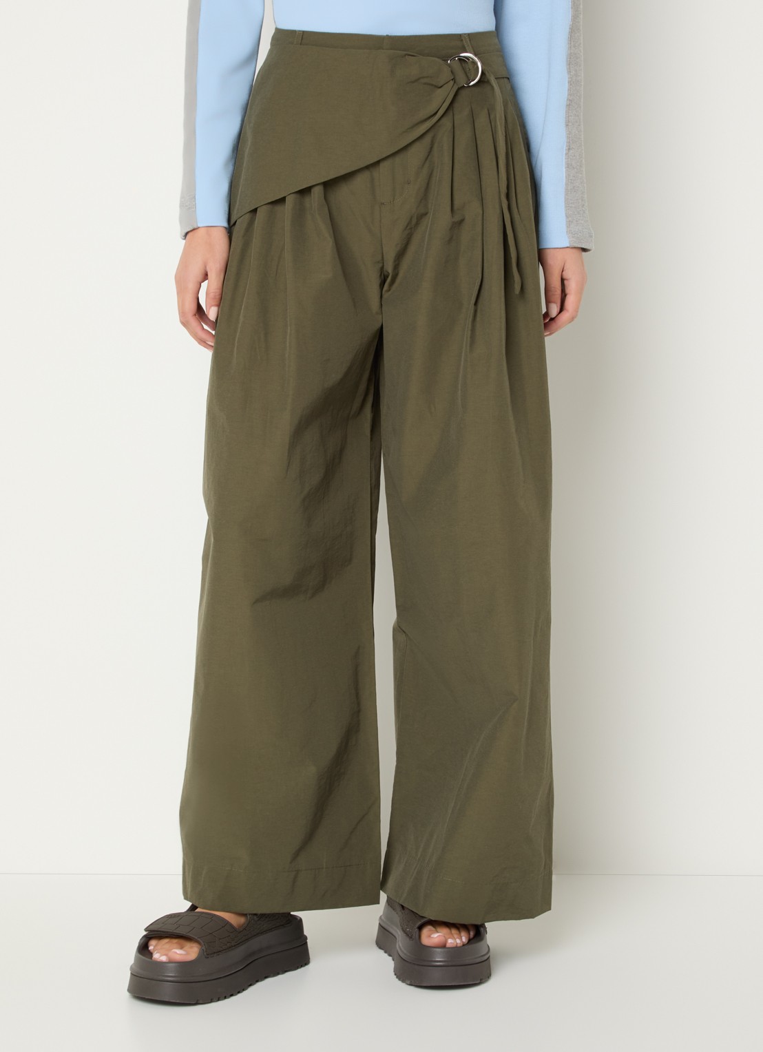 Damson Madder Fabia high waist wide fit broek met steekzakken - detail 4 legergroen