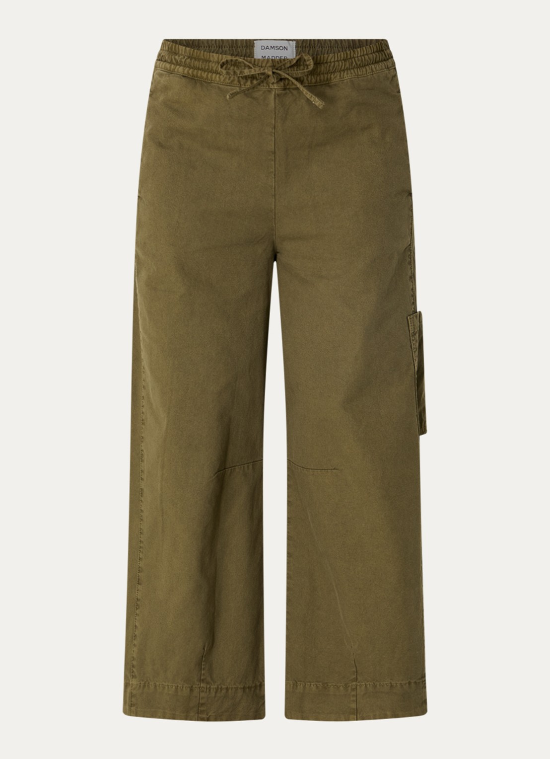 Damson Madder Felix high waist wide fit cargobroek met borduring - voorkant olijfgroen