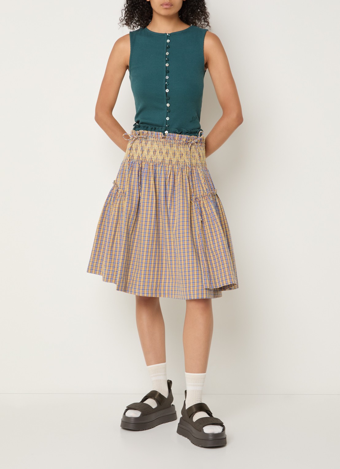 Damson Madder Lilo mini jurk met ruitdessin - voorkant 4 geel