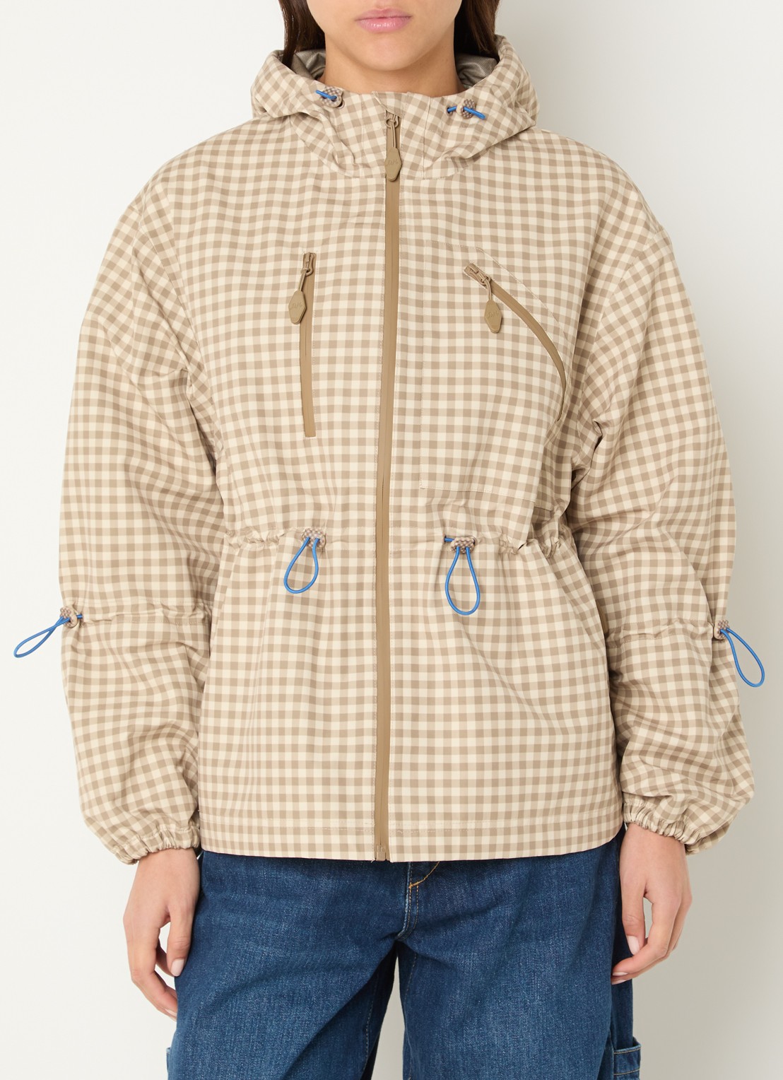 Damson Madder Matilda regenjas met ruitdessin - detail 4 beige