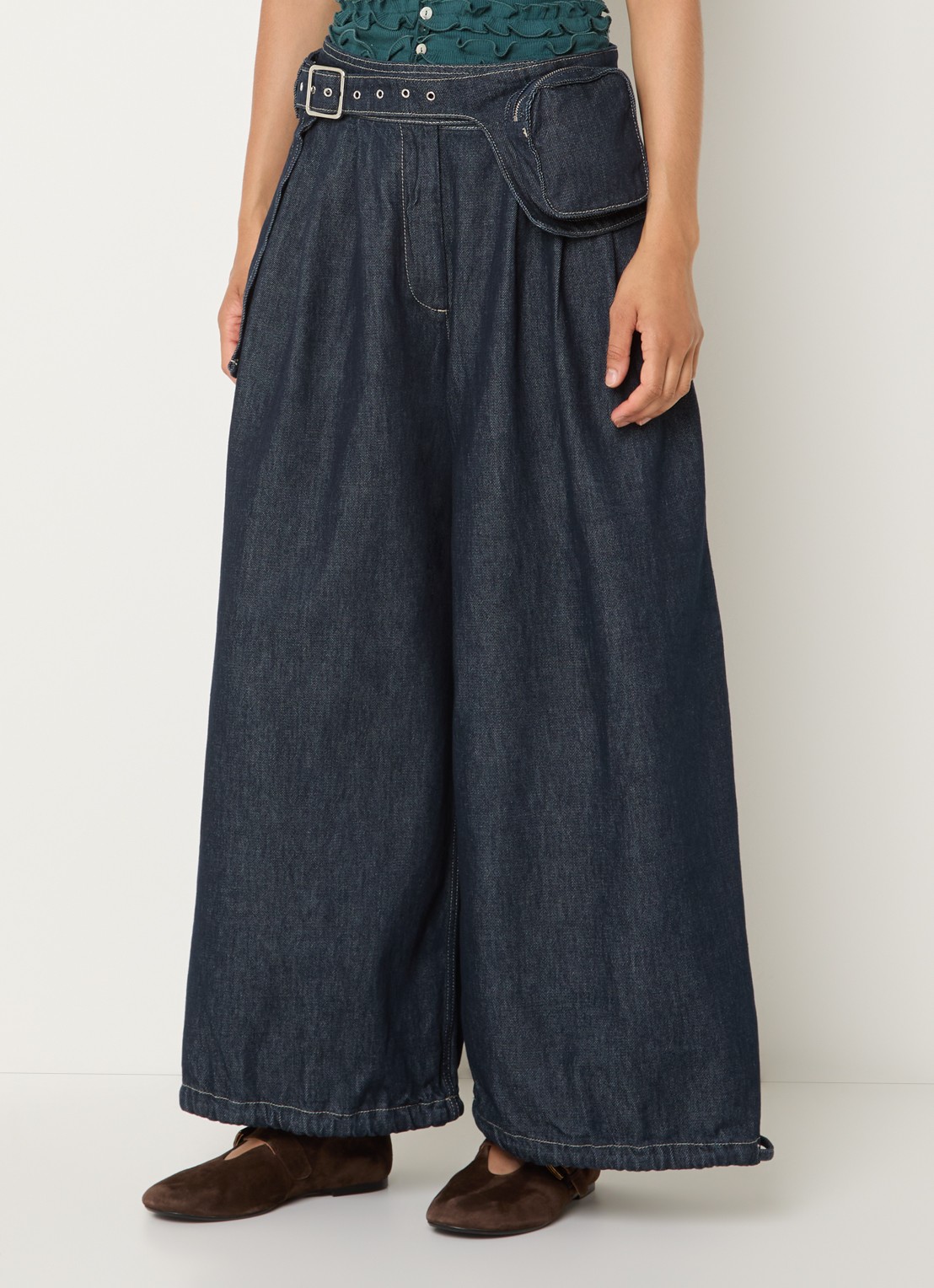 Damson Madder Mavi high waist wide fit jeans met donkere wassing - detail indigo