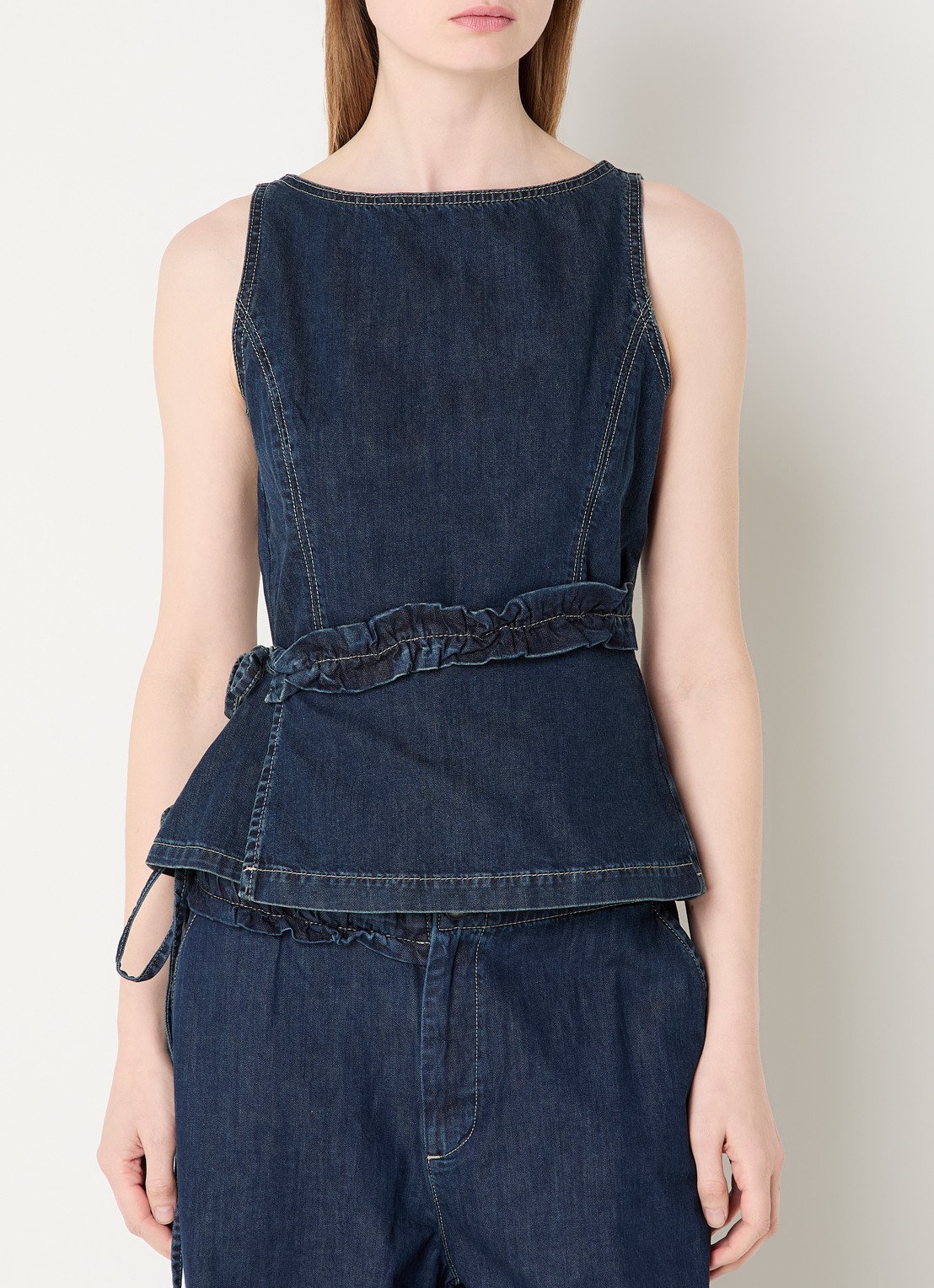 Damson Madder Maxime top van denim met overslag - achterkant 3 indigo