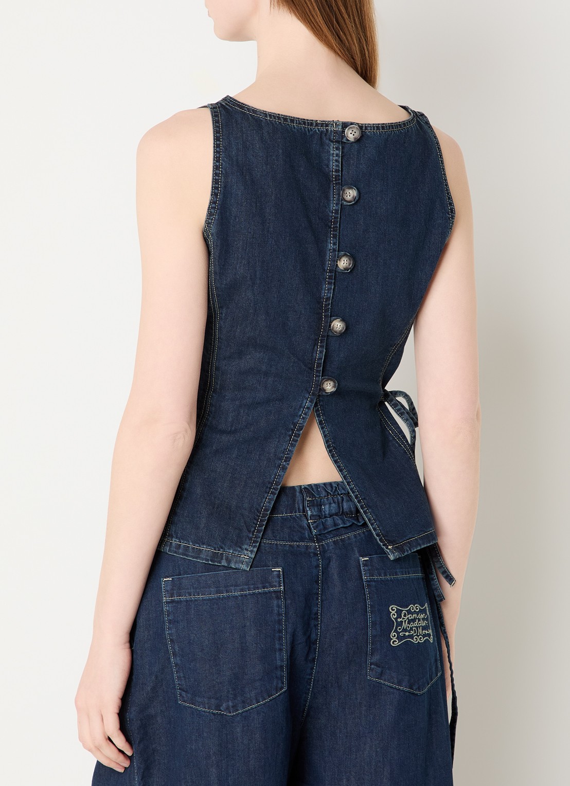 Damson Madder Maxime top van denim met overslag - detail 4 indigo