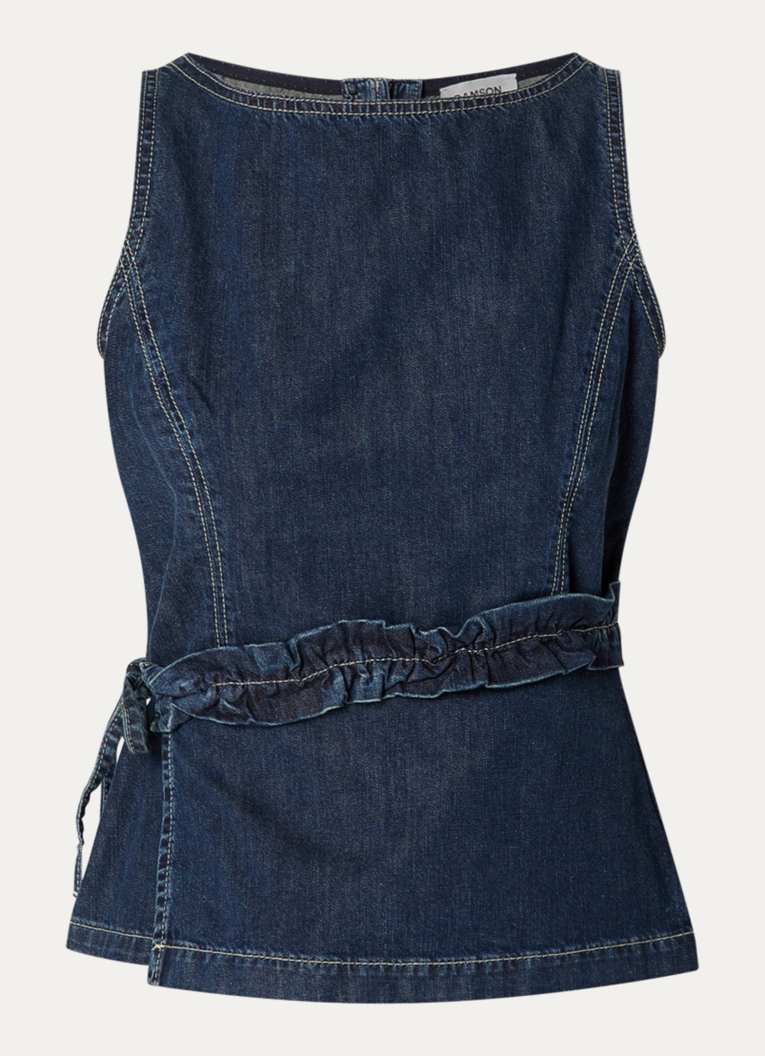 Damson Madder Maxime top van denim met overslag - voorkant indigo