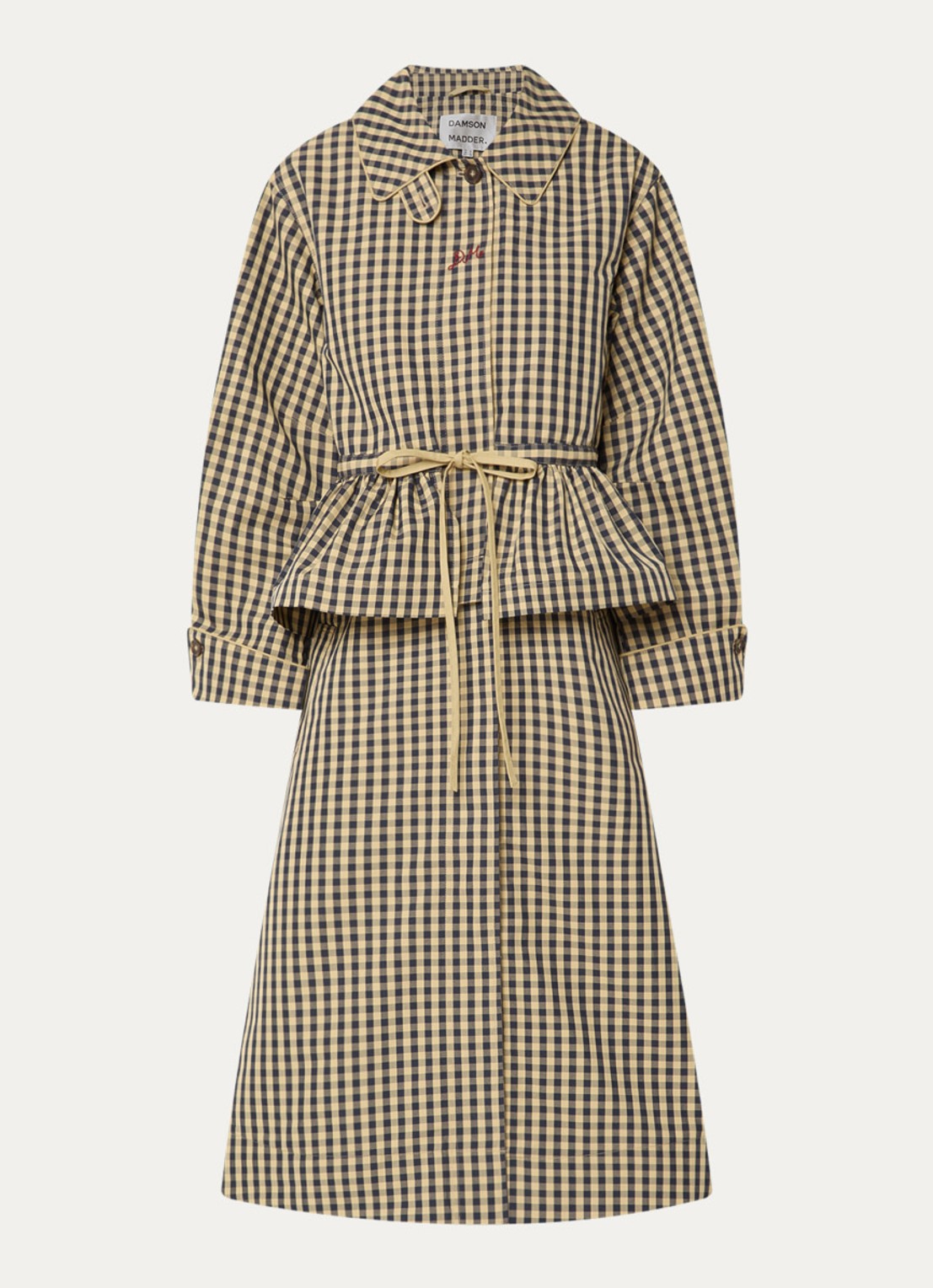 Damson Madder Myrtle trenchcoat met ruitdessin en steekzakken - voorkant 3 geel