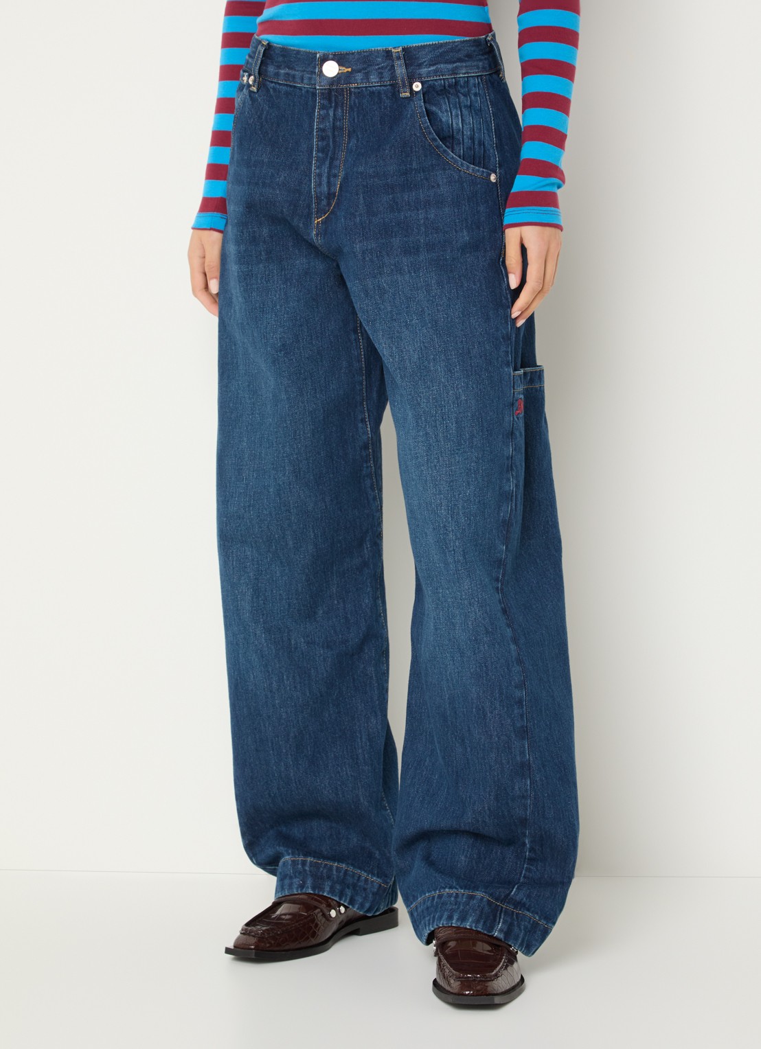 Damson Madder Nina high waist wide leg jeans met donkere wassing - detail 4 indigo
