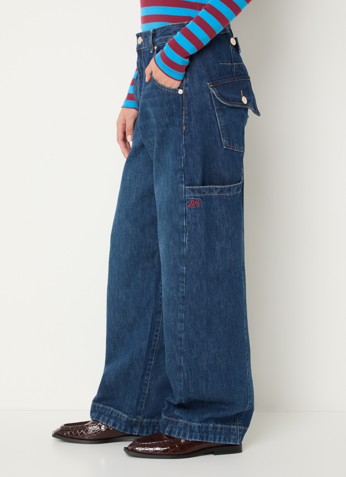 Damson Madder Nina high waist wide leg jeans met donkere wassing - detail 5 indigo