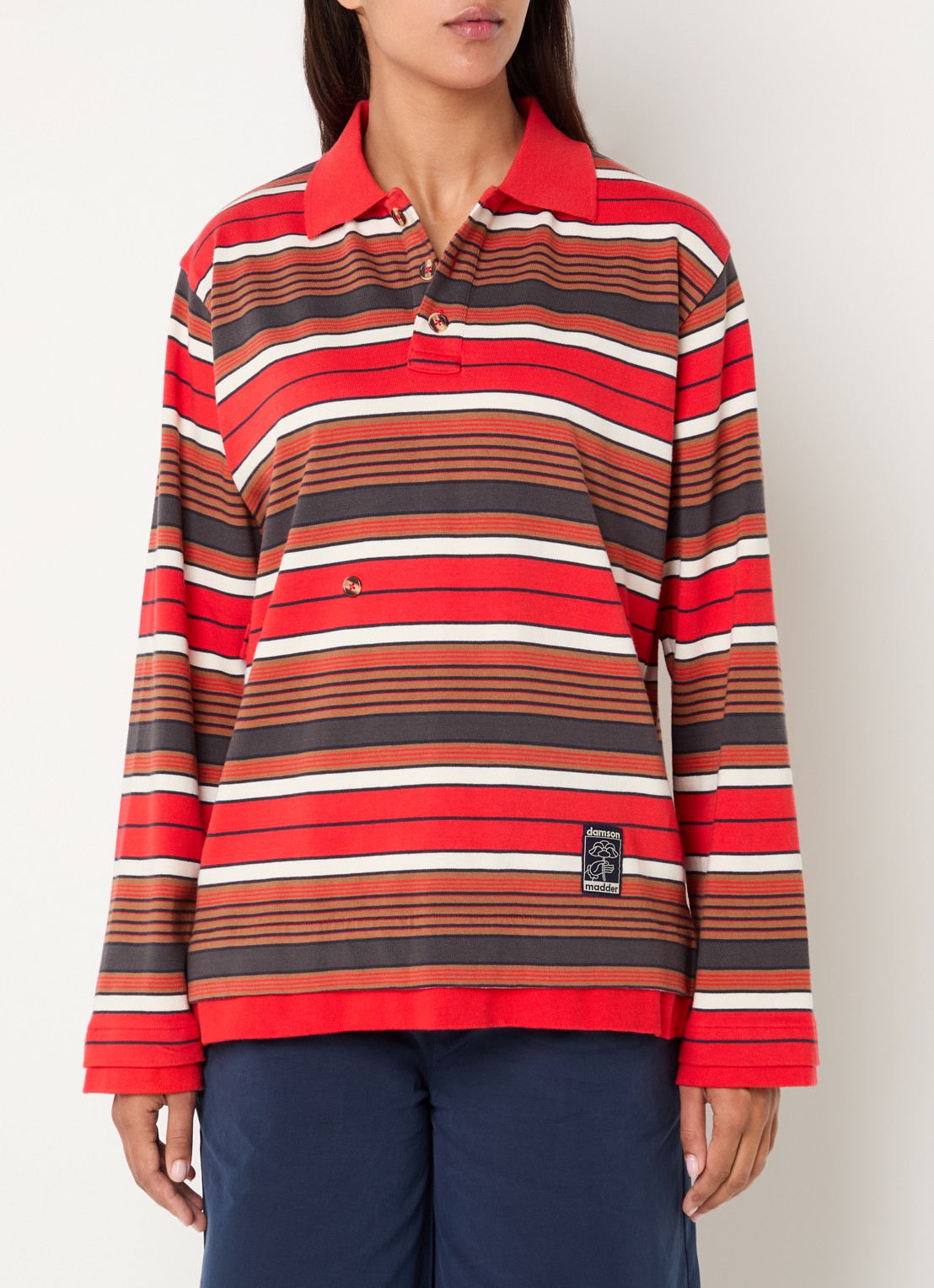 Damson Madder Noah regular fit polo met streepprint - detail 4 rood