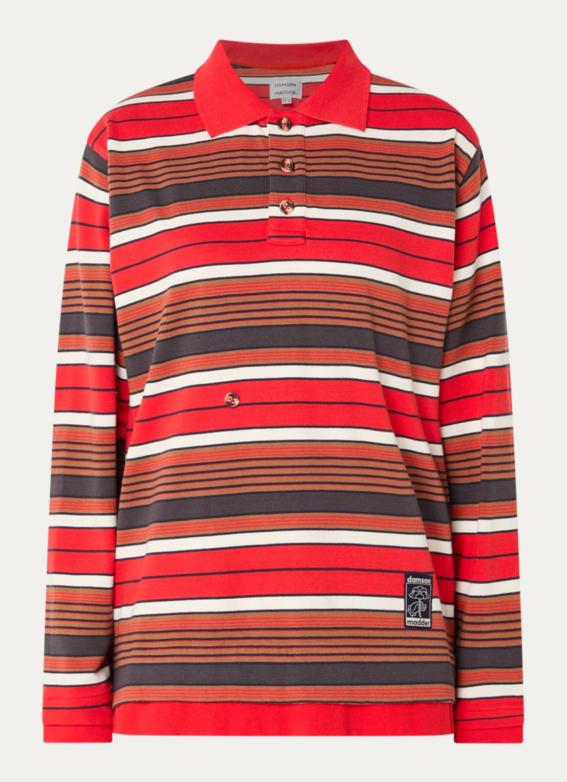 Damson Madder Noah regular fit polo met streepprint - voorkant rood