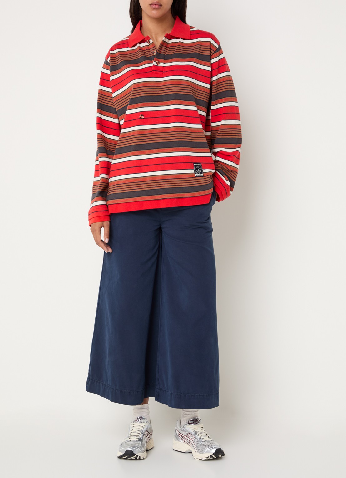 Damson Madder Noah regular fit polo met streepprint - voorkant 2 rood