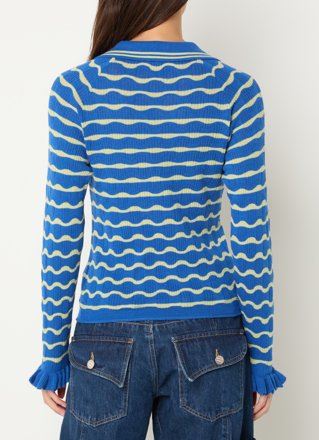 Damson Madder Silvia fijngebreide trui in merino wolblend - achterkant blauw