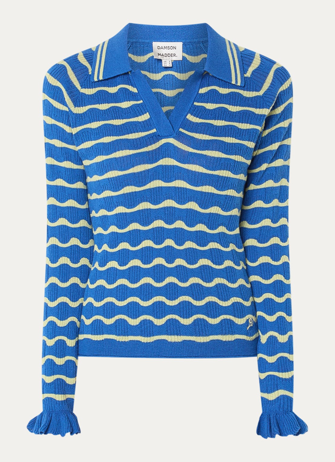 Damson Madder Silvia fijngebreide trui in merino wolblend - voorkant 3 blauw