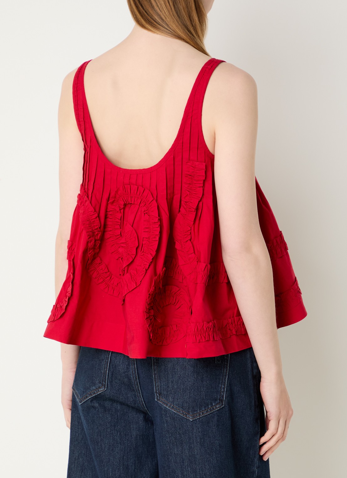 Damson Madder Stella mouwloze top met ruches - achterkant 4 kersenrood