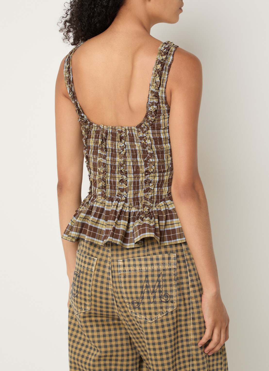 Damson Madder Taphi top met ruitdessin - achterkant 2 bruin