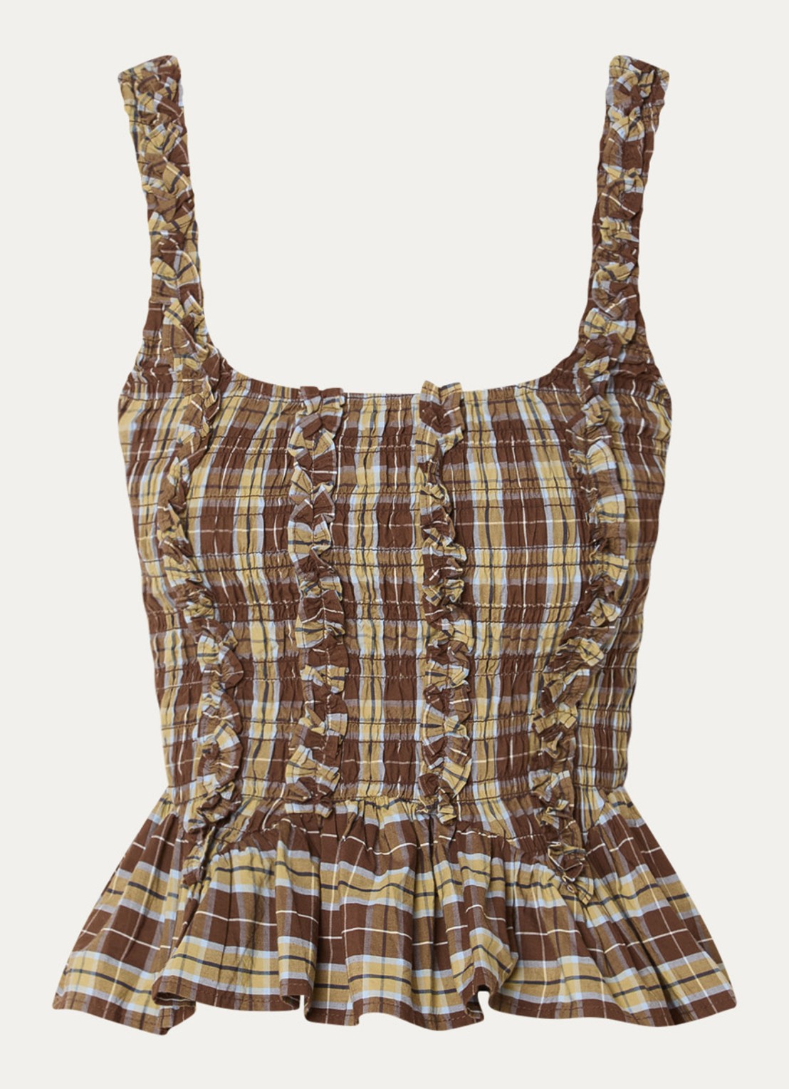Damson Madder Taphi top met ruitdessin - voorkant 3 bruin