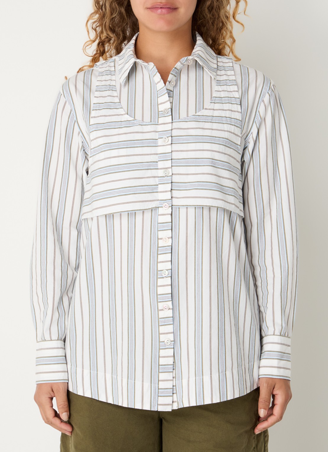 Damson Madder Valeria oversized blouse met streepprint - detail gebroken wit