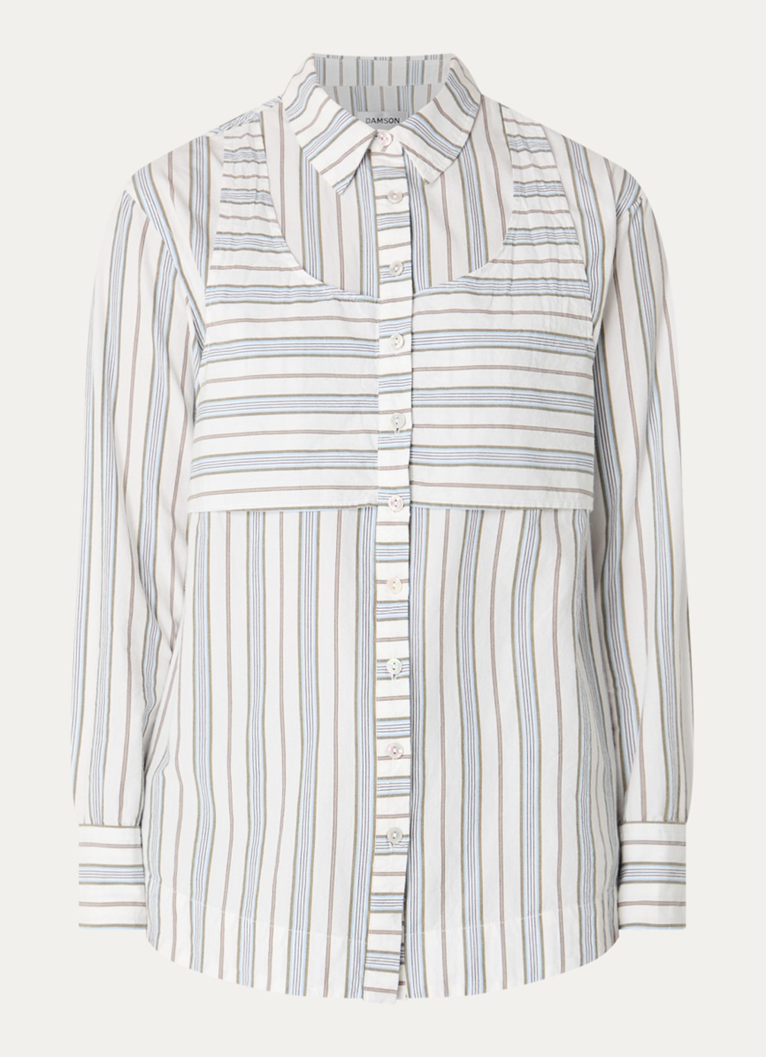 Damson Madder Valeria oversized blouse met streepprint - voorkant 2 gebroken wit